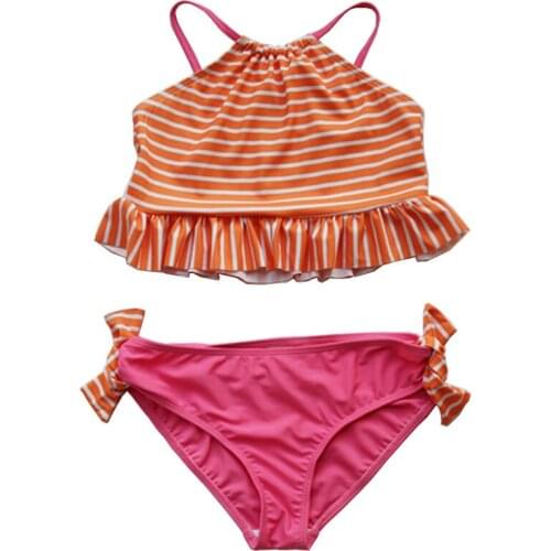 Girls Pleated Bikini Sets Kids 2 Pieces Swim Suits Swimwear Children Striped Swimsuit Kids Tankini Bathing Suits Girl Biquini