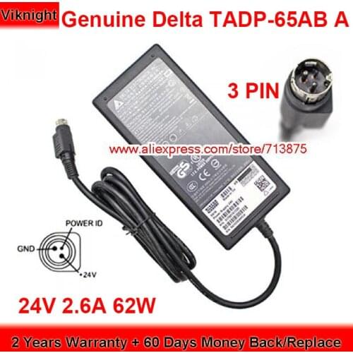 Genuine Delta TADP-65AB A AC Adapter 24V 2.6A 62W Charger 01750151330 Round with 3 Pins Plug Power Supply