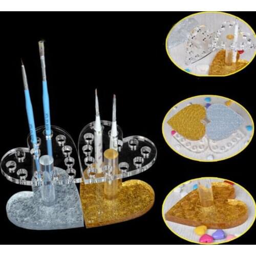 12 Holes Nail Brush Holder Heart Round Shape Acrylic Stand Makeup Brushes Holder Nail Art Manicure Accessories Tools