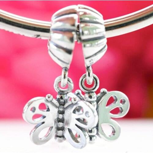 Original Cute Friends Forever Butterfly Pendant Beads Fit 925 Sterling Silver Bead Charm Europe Bracelet Bangle DIY Jewelry