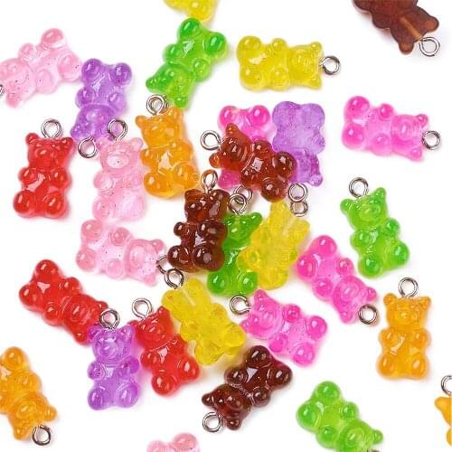 Potosala 10pcs Candy Color Cute Resin Bear Pendant Creative Charms Cartoon Jewelry For DIY Earrings Necklaces Making 21X11mm