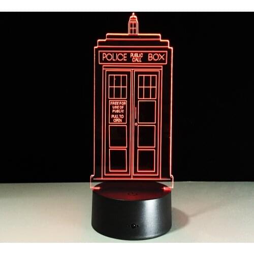 Police Box 3D Night Lamp Acrylic LED USB Table Lamp Lights Multi-colored Bulbing Light 1 Piece 7 Colors Change Lamp Drop Ship