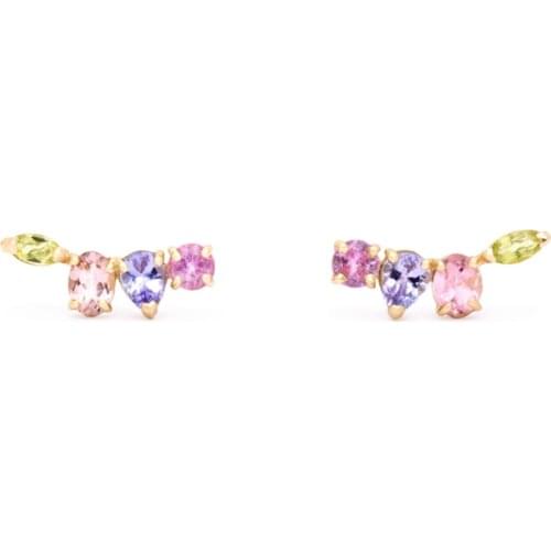 925 Sterling Silver Gold Plated Pastel Colorful Cubic Zirconia Geometric Various Shape CZ Curved Bar Stud Earring