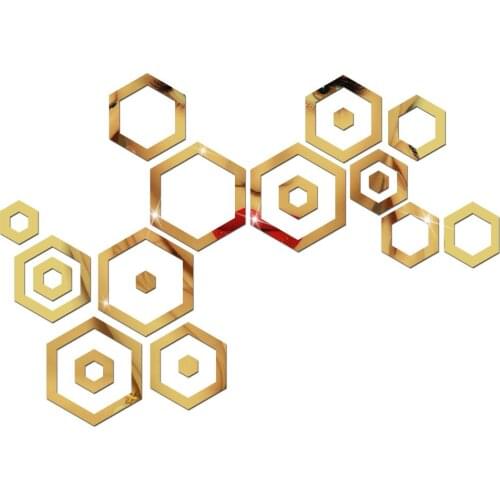 16 Pcs Hexagon Acrylic Mirror Wall Stickers Bedroom Living Room Decor Home Decoration Accessories