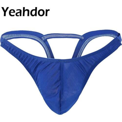 Men Stretchy Hollow Out Lingerie Briefs Thong Bulge Pouch G-string Underwear with Inverted Triangle Rear Sexy Erotic Underpants