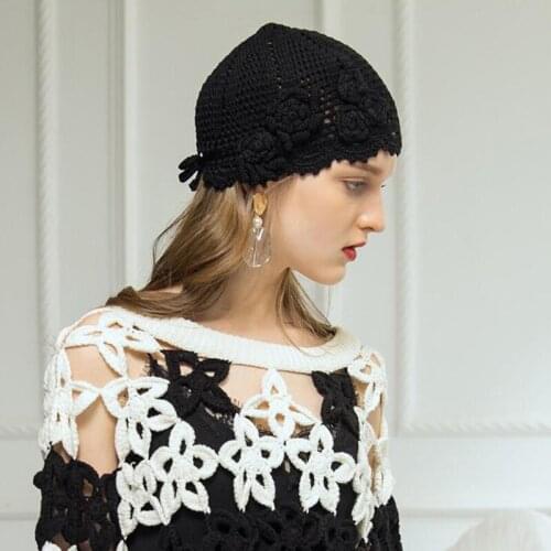 Spring Summer Hand-woven Beanie Hat Girl Leisure Fashion Party Handmade Skullies Cap Female Sweet Lovely Retro Knit Hats H6785