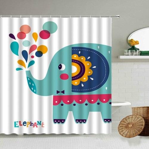Cartoon Color Cute Baby Elephant Animal Shower Curtain Child Kindergarten Fun Bathroom Decoration Accessories Waterproof Screen
