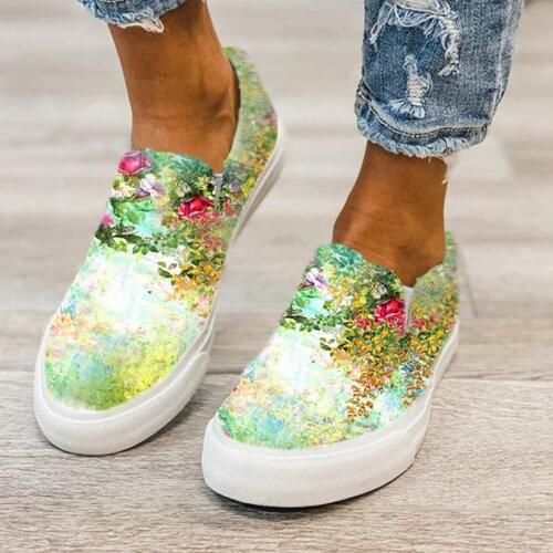 TELOTUNY Sneakers Womens Fashion Casual Round Toe Printed Flat Slip On Loafers Shoes Sneakers Shallow Non-slip Vulcanized Shoes