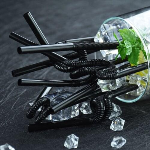 100Pcs Drinking Straws 210mm Black Long Flexible Wedding Bar Party Supplies Rietjes Plastic Drinking Straws Kitchen Accessories