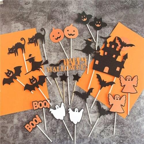 6 Pcs Cake Topper Halloween Theme Cupcake Topper Cake Pumpkin Ghost Bat Witch Ghost Castle Black Cat For Party Cake Decoration