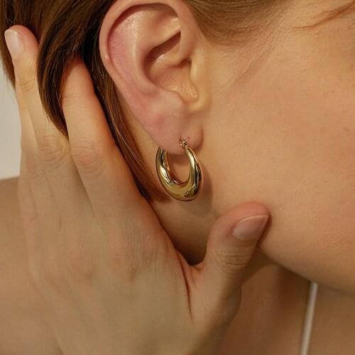 AMORCOME Gold Silver Color Metal Hoop Earrings for Women Punk U-Shaped Copper Alloy Chunky Geometrical Earrings Party Jewelry