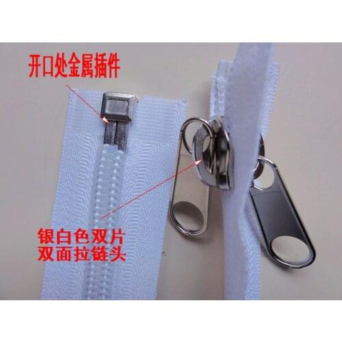 White open-end 400cm 10# nylon zipper/two pullers/double side/large zip 4meters/for sofa spring mattress tent storage garage