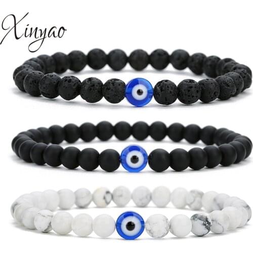 XINYAO Trendy Charm Bracelet For Women Black White Color 6mm Adjustable Lava Stone Beads Bracelet Bangles Jewelry