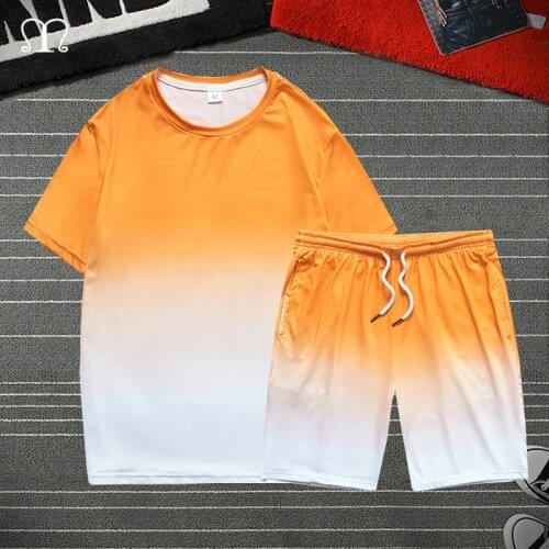 Brand Men Sportswear Two Pieces Mens Summer Casual Tshirts+Shorts Sports Suit Male Sets Clothing Streetwear Plus Size 3XL 4XL