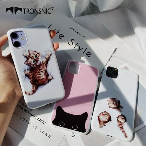 Cute Cartoon Cats Phone Case for iPhone 11 Pro XR XS MAX Soft Funny Glossy White Case for iPhone 6s 7 8 Plus Shiny Cover Couples
