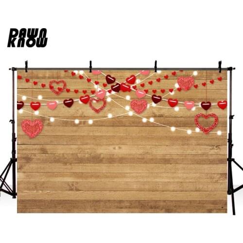 DAWNKNOW Light Red Heart Photography Background Wood Floor Valentine’s Day Photographic Backdrops Wedding Love Photocall lv1217