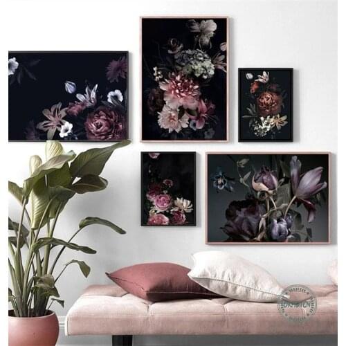 Ethereal Art Flower Plant Canvas Painting Nordic Retro Floral Poster Wall Art Pictures for Living Room Minimalist Home Decor