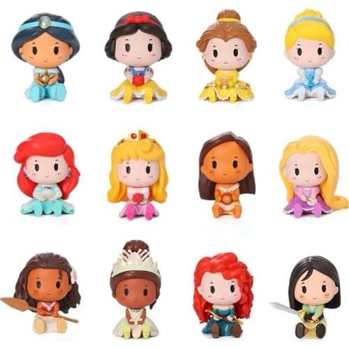 6PCS Q Posket Disney Princesse Belle Snow White & Ariel Anime Action Figures PVC Model Dolls Cake Topper Ornaments Toys For Girl