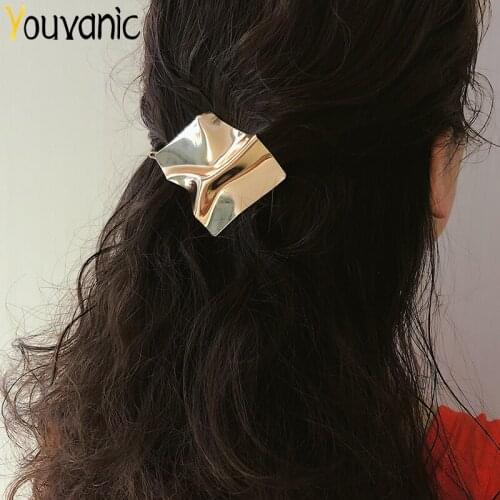 Youvanic Elegant Big Foloded Square Gold Hair Clips Women Punk Shiny Mirror Geometric Metal Hairpin Bridal Hair Ornaments 0392