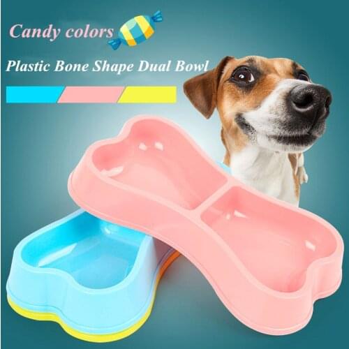 JCPAL Eco-friendly Plastic Bone Shape Bowl Bright Candy Colors Dual Dog Bowl Food Container For Pet Water Bowl Dog Feeder