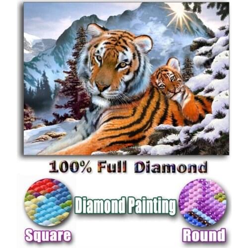 Full Square/Round Drill 5D DIY Diamond Painting "Animal Snow tiger" 3D Embroidery Cross Stitch Mosaic Decor Gift