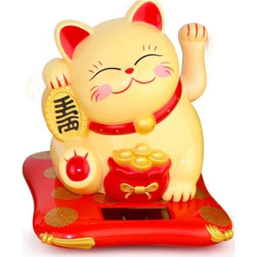 Chinese Lucky Wealth Waving Cat Gold Waving Hand Cat Home Decor Welcome Waving Cat Sculpture Statue Decor Car Ornament