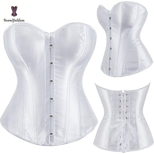 Satin Fabric Body Shapewear Overbust Corselet Slimming Waist Shaper Lacing Ribbon Women Corset & Bustier With G String 818