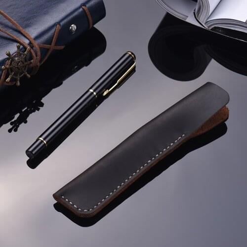 Leather Pen Case Pencil Case Office Supplies Handmade Fountain Sleeve Bag Vintage Pouch for Single Pen Stylus Ballpoint