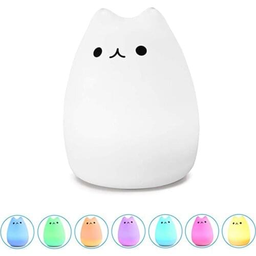 Cute LED Night Light Cat Silicone Animal Light USB Decorative Table Lamp Touch Sensor Bedroom Bedside Desk Lamp For Kids Gifts
