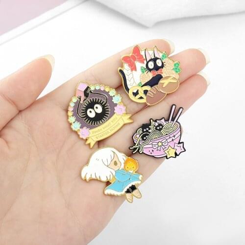 Fashion Metal Cartoon Little Girl Black Cat Badge Womens Creative Pop Brooch Campus Party Accessories