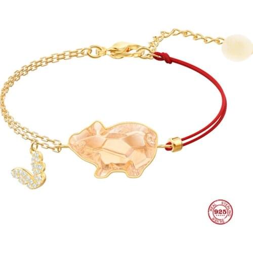 Fashion Charm Pure 925 Silver Original 1:1 Copy, The Birth Year Gold Pig Exquisite Wild Bracelet Female Luxury Jewelry Gifts