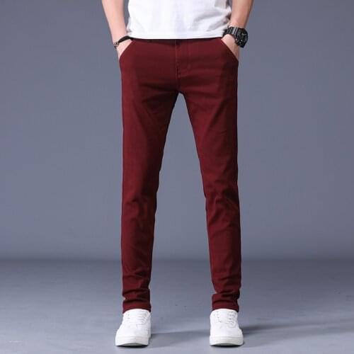 6-color Mens 98% Cotton Business Casual Pants 2020 New Elastic Waist Slim fit Trousers Male Brand Clothes Full Length