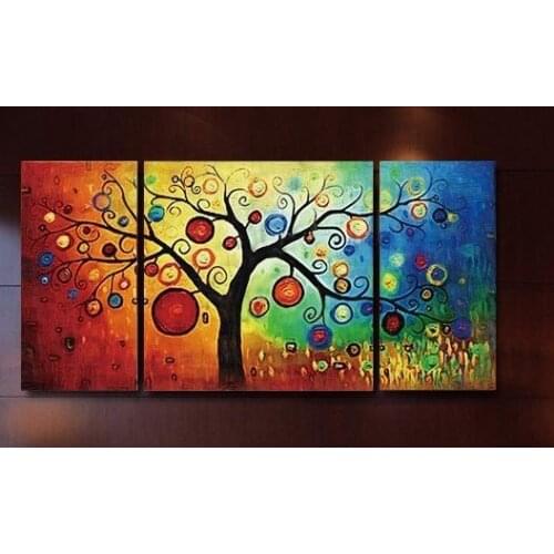 3 Panels abstract hand painted Rich Tree Modern Canvas Painting Wall Art Cuadros Pictures Wall Decoratiosn Bedroom