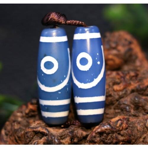 No.210402A1 A Pair of Magic Power Tibetan Old Agate Blue Color 2 Eye Love Symbol dZi Bead Timestown Saurce Top Quality Promise