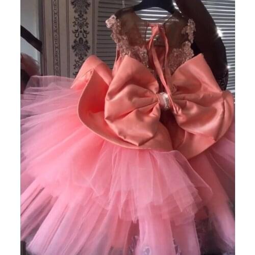 Water Melon Lace Beaded Flower Girl Dresses Sheer Neck Little Girl Wedding Dresses Child Pageant Birthday Ball Gowns