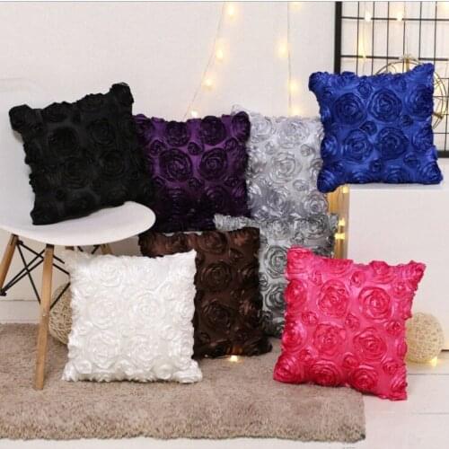 Drop Ship Luxurious Rose Embroidery Pillow Cover Home Decor Black Grey Beige Cushion Cover Decorative 40x40cm sofa pillowcase