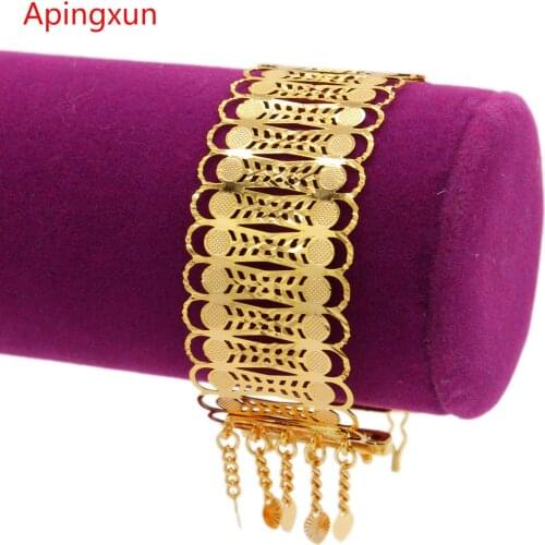 PINXUN Slide Board Luxury Cuff Bracelet Gold Color Dubai/African/Ethiopian/Arab Women Girls Party Jewelry Bangle Confidante Gift