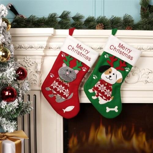 Christmas Stockings Decorated Cute Cartoon Cat And Dog Christmas Socks Gift Bags Custom Christmas Pendants