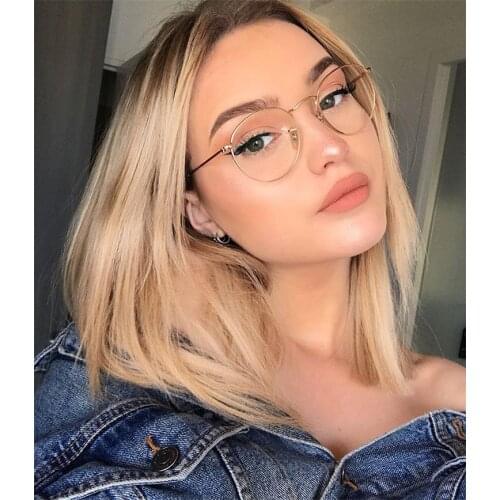 Blue light glasses frame Classic Round Womens Metal frame Optical Glasses Transparent Computer oval eyeglasses frame Reading