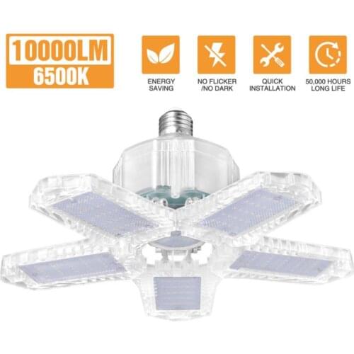 100W LED Garage Light Five-leaf Transparent Deformation Folding Lamp High Bay Light Indoor For Garage Workshop