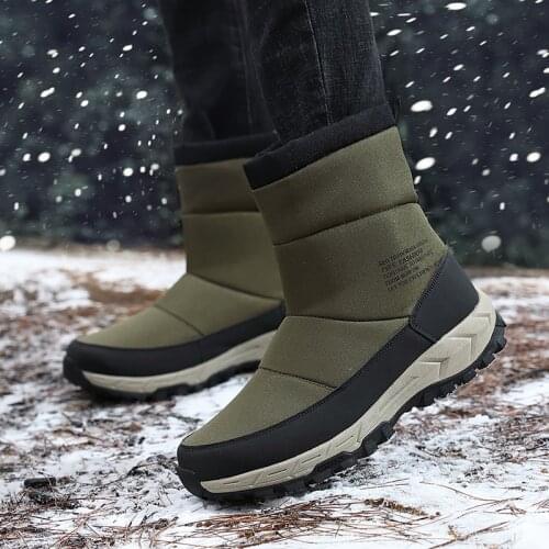 Warm Snow Boots for Men Fleece Waterproof Winter Sneakers Anti-skid Outdoor Hiking Boots Mens High-cut Hiking Shoes