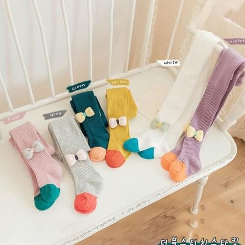 Spring Kids Baby Girl Bowknot Panty-hose Socks Autumn Infant Baby Girl Pure Color Childrens Socks