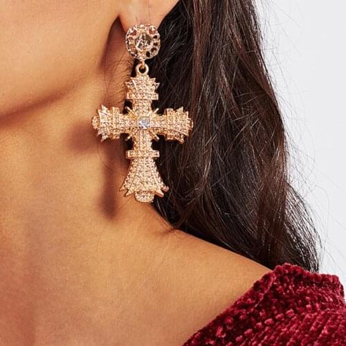 Vintage Boho Crystal Cross Drop Earrings for Women Baroque Bohemian Large Long Earrings Jewelry Brincos 2020