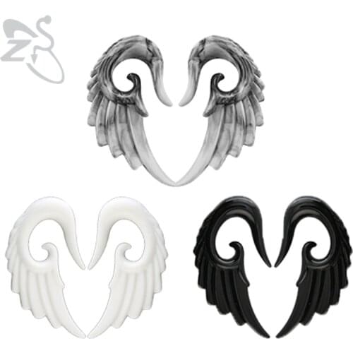 Acrylic Ear Plugs & Tunnels 3 Colors Angel Wing Ear Spiral Taper Earrings Gauge Stretcher Women Men Fashion Ear Piercing Jewelry