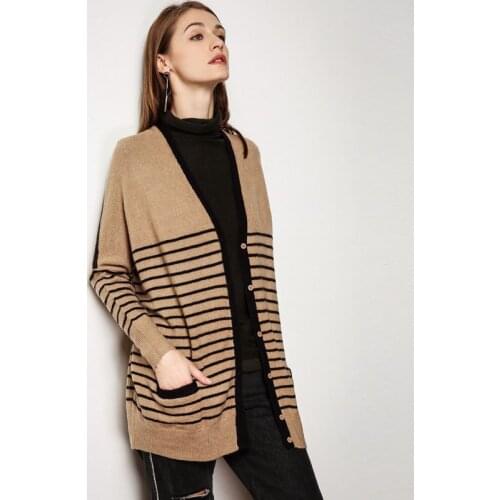 2019 Spring Autumn New Pattern Woman Unlined Upper Garment Cardigan Long Fund Sleeve Lead Easy Stripe Sweater Loose Coat