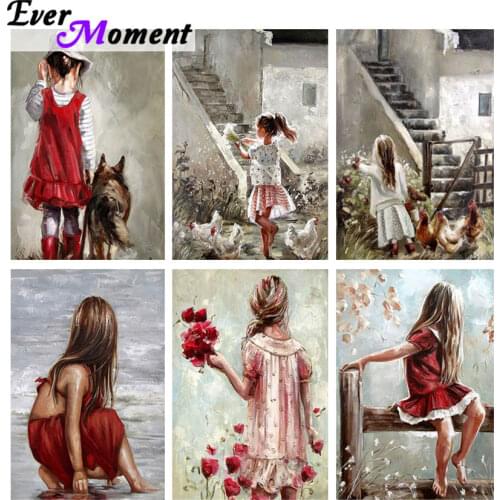 Ever Moment Diamond Painting Girl Chicken Full Square Drill Embroidery DIY Handmade Mosaic Cross Stitch Home Decoraction ASF2105