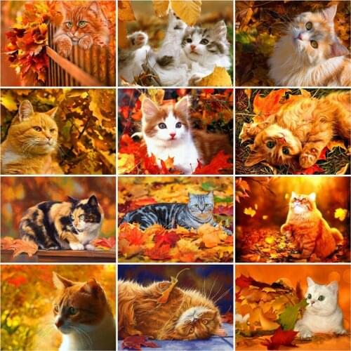 AZQSD Diamond Painting Cat Fall Cross Stitch Picture Of Rhinestones Diamond Embroidery Animal Mosaic 5D DIY Home Decor