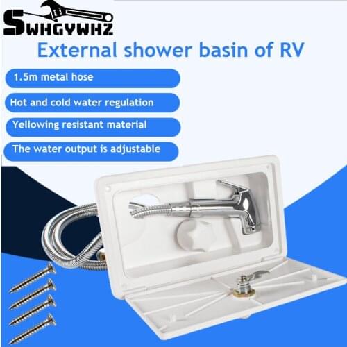 White Shower Outside RV, Cold and Hot Switch, Pull-out Shower, Shower Nozzle With Metal Hose For Trailer Shower Box Accessories