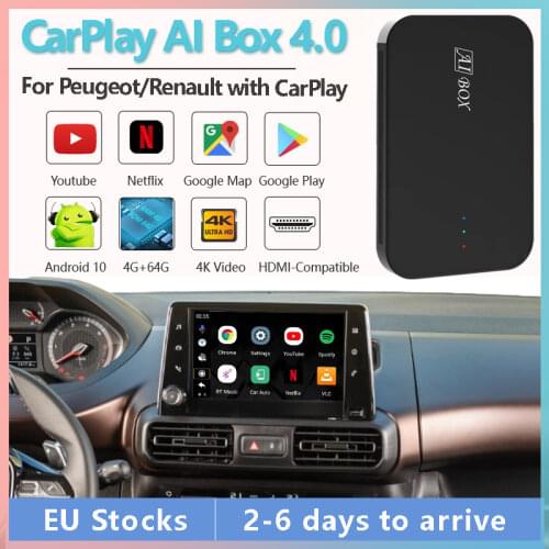 Wireless CarPlay Ai Box Supports YouTube Netflix Video WIFI GPS, for Peugeot 308 408 508 2008 4008 5008 Renault with CarPlay