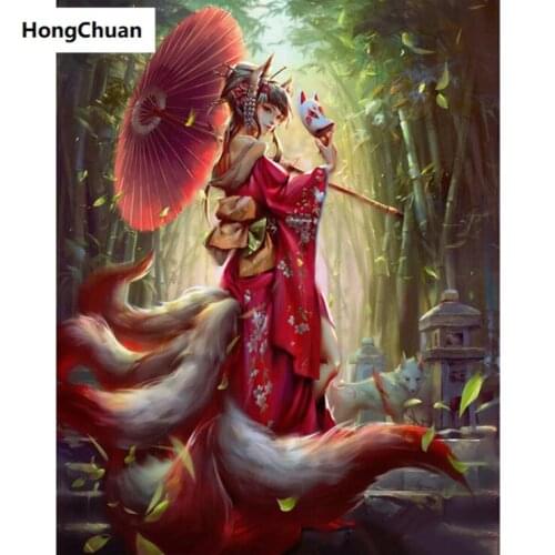 Fast delivery halloween nine-tailed fox beauty 5D DIY square round diamond painting cross stitch mosaic home decoration mural